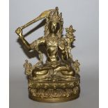 A CHINESE GILT BRONZE FIGURE OF AMITAYUS BUDDHA, seated in dhyanasana on a double lotus plinth and