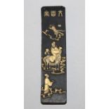 A FINE QUALITY EARLY 20TH CENTURY CHINESE BLACK INK STONE, its top surface decorated in high