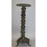 A GOOD EARLY 12TH/13TH CENTURY PERSIAN KHORASSAN SECTIONAL BRONZE LAMP STAND, decorated with a