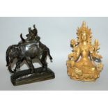 A CHINESE GILT BRONZE FIGURE OF AMITAYUS BUDDHA, seated upon a lotus plinth, the base with a