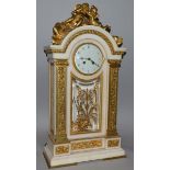 A GOOD 18TH-19TH CENTURY FRENCH WHITE MARBLE AND GILT ORMOLU CLOCK with circular dial, eight day