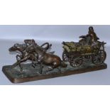 HANS C. GURADZE (1861-1922) GERMANA SUPERB RUSSIAN BRONZE GROUP OF THREE HORSES, A CART BROKEN