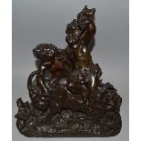 JACQUES LOUIS GAUTIER (1831-?) FRENCHA SUPERB BRONZE GROUP, PLAYFUL PUTTI AND A HORNED GOAT,