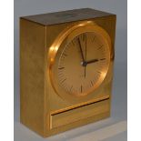 A SMALL TIFFANY & CO BRASS MANTLE CLOCK, quartz, engraved "In Recognition of 10 Years Service