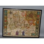 JOHN SPEED COLOUR MAP OF OXFORDSHIRE. 15.5ins x 21ins.