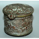TWO FRENCH ORMOLU CIRCULAR POTS AND COVERS. 21/2ins and 31/2ins diameter.