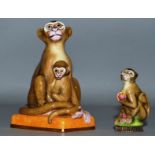 A HALCYON DAYS SEAL, monkey with baby, in original box and another of A SMALL MONKEY.