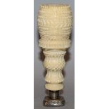 A SUPERB LARGE CARVED IVORY HANDLED DESK SEAL, the seal in intaglio incised with a portrait of THE