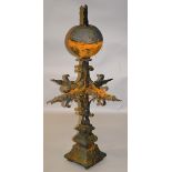 AN ANTIQUE ECCLESIASTICAL CAST AND WROUGHT IRON SPIRE/PINNACLE on a square section baluster base,