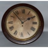 A MAHOGANY CASED WALL CLOCK, 11-INCH DIAL, BRAVINGTONS LTD "RENOWN" LONDON.