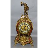 A LARGE 19TH CENTURY FRENCH BOULLE MANTLE CLOCK with eight day movement, brass inlay on red