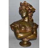 LEOPOLD HARZE (1831-1893) BELGIANA VERY GOOD BRONZE HEAD AND SHOULDERS OF A GIRL, with arms