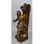 LUCIE SIGNORET-LEDIEU (1858-1904) FRENCHA VERY GOOD BRONZE OF A YOUNG LADY HOLDING A BUTTERFLY