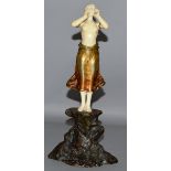 DOMINIQUE ALONZO (fl. 1912-1926) FRENCHA STANDING GILT BRONZE AND IVORY FIGURE OF A LADY, ivory