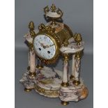 A FRENCH GREY VEINED MARBLE COLUMN CLOCK with eight day movement and dial painted with garlands