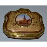 A GOOD SMALL FRENCH ENGRAVED BRASS FRONT & BACK PURSE, inset with a circular panel of ST. MARY'S,