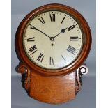 A VICTORIAN WALL CLOCK with fusee movement. 12ins diameter.