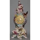 A VERY GOOD LARGE 19TH CENTURY MEISSEN PORCELAIN CASED MANTLE CLOCK, the circular dial 6ins