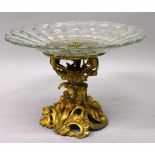 A GOOD FRENCH ORMOLU AND GLASS STANDING TAZZA on a rich ormolu base. 11ins diameter.