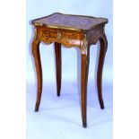 A GOOD SMALL 19TH CENTURY ENGLISH MAHOGANY AND MARQUETRY SIDE TABLE with crossbanded top inlaid with