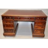 A SMALL VICTORIAN MAHOGANY RECTANGULAR TOP PARTNERS DESK, three frieze drawers either side, one side