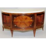 AN APPRENTICES EMPIRE DEMILUNE COMMODE with white marble top, two central drawers with open ends,