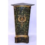 A 19TH CENTURY PAINTED PINE FAUX GREY MARBLE CORNER STAND, the front with a laurel wreath and gilt