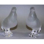 A GOOD PAIR OF LALIQUE FROSTED GROUSE. Etched Lalique France 6.5ins high.