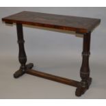 AN UNUSUAL REGENCY ROSEWOOD LONG SIDE TABLE, the top crossbanded and inlaid with coloured woods,