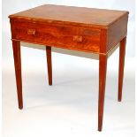 A BETTY JOEL TEAK RECTANGULAR TOP SIDE TABLE with plain top, single frieze drawer and supported on