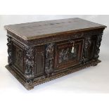 A GOOD LATE 16TH-EARLY 17TH CENTURY OAK CASSONE, Possibly ITALIAN, with plain three plank rising