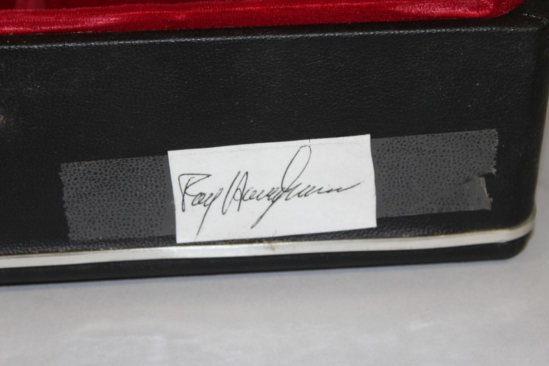 A CHINON 310 PACIFIC SUPER 8 HANDHELD CINE CAMERA in original case Signed Ray Harryhausen on white - Image 2 of 2