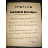 [TOPOGRAPHY] MARTIN (T. B.) Opening of London Bridge, folio broadside, 16 x 13 inches, L., 30th