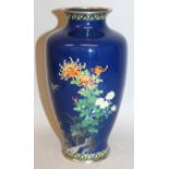 A FINE QUALITY JAPANESE MEIJI PERIOD SILVER WIRE CLOISONNE VASE, sides decorated in elaborate detail