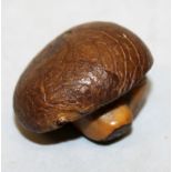 A 19TH/20TH CENTURY JAPANESE CARVED WOOD NETSUKE OF A TOADSTOOL & AN ACORN, 1.75in wide at widest