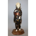 A  GOOD SIGNED JAPANESE MEIJI/TAISHO PERIOD LACQUERED WOOD & IVORY SECTIONAL FIGURE OF A YOUNG