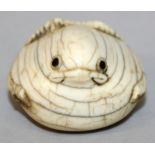 A RARE 18TH CENTURY JAPANESE EDO PERIOD IVORY NETSUKE OF THE TONGUE CUT SPARROW BY GENKO, the bird