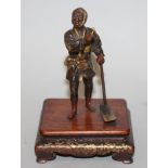 A GOOD SIGNED JAPANESE MEIJI PERIOD EISUKE MIYAO PARCEL GILT BRONZE FIGURE OF A FARMER, mounted on a