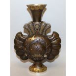 AN UNUSUAL FINE QUALITY JAPANESE MEIJI/TAISHO PERIOD MIXED METAL ONLAID VASE, of elaborate form, the