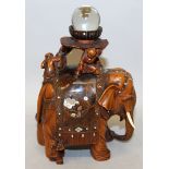 A GOOD QUALITY SIGNED JAPANESE MEIJI PERIOD SHIBAYAMA & CARVED WOOD ELEPHANT GROUP, the