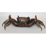 A GOOD JAPANESE MEIJI PERIOD ARTICULATED BRONZE MODEL OF A CRAB, with moveable claws, the details