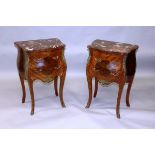 A PAIR OF FRENCH LOUIS XVI DESIGN KINGWOOD AND ORMOLU PETIT COMMODES of bombe form with rouge marble