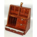 A LEATHER STATIONERY BOX with lifting lid, fitted interior above a small drawer. 1ft 3ins wide x