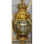 A LARGE AND IMPRESSIVE ORMOLU TWELVE SIDED WALL LANTERN. 4ft 0ins high.