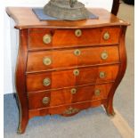 AN 18TH CENTURY DUTCH FLAME MAHOGANY BOMBE FRONTED COMMODE with serpentine shaped front, fitted with