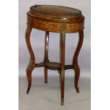 A FRENCH ORMOLU AND PARQUETRY INLAID JARDINIERE TABLE WITH REMOVABLE COVER, zinc lined interior on