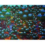 20th Century Tahitian School. A Hunting Scene, Oil on Board, 25" x 32".