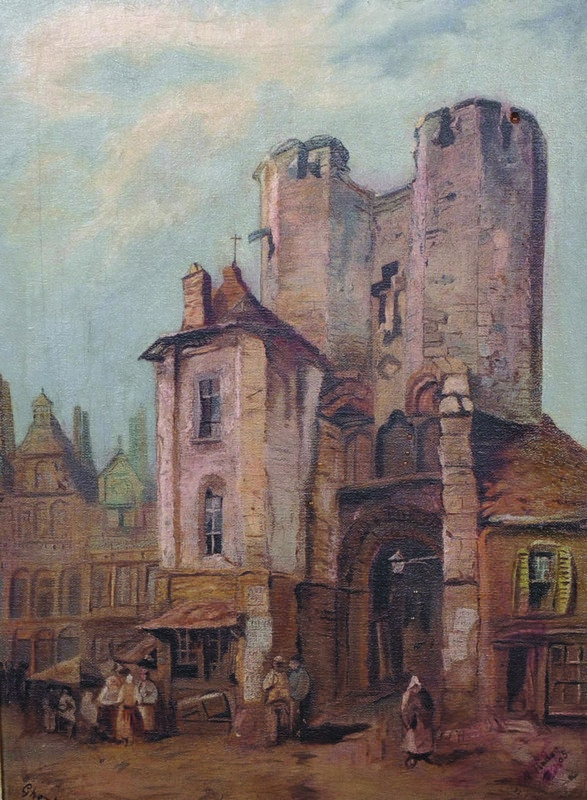 M... Pinder (19th - 20th Century) British. "Ghent", a Street Scene, Oil on Canvas, Signed and