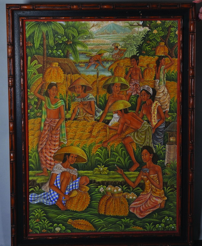 Ny Soeaea (20th Century) Balinese. Figures Harvesting, Oil on Canvas laid down, Signed and Inscribed - Image 2 of 3