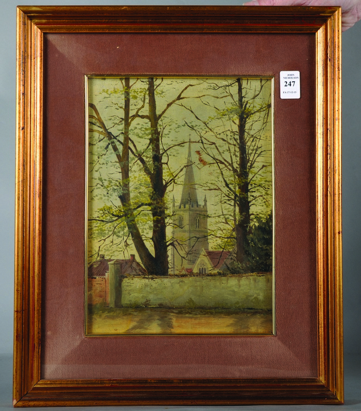 20th Century English School. Study of a Church, Oil on Canvas, 12" x 9". - Image 2 of 3